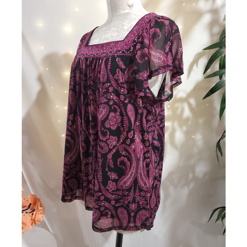 Vtg Y2K Apt 9 Sheer Mesh Paisley Square Neck Top Sz XL Fairy Grunge Boho Whimsy - Picture 2 of 11